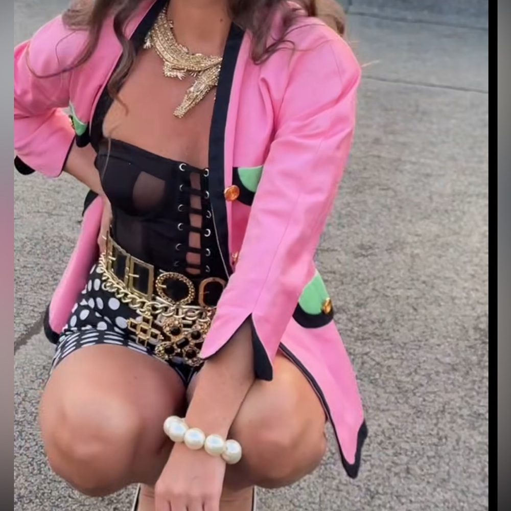 Escada by Margaretha Ley Pink Cotton Blazer Jacket Gold Buttons Size 42 Vintage - Picture 3 of 14